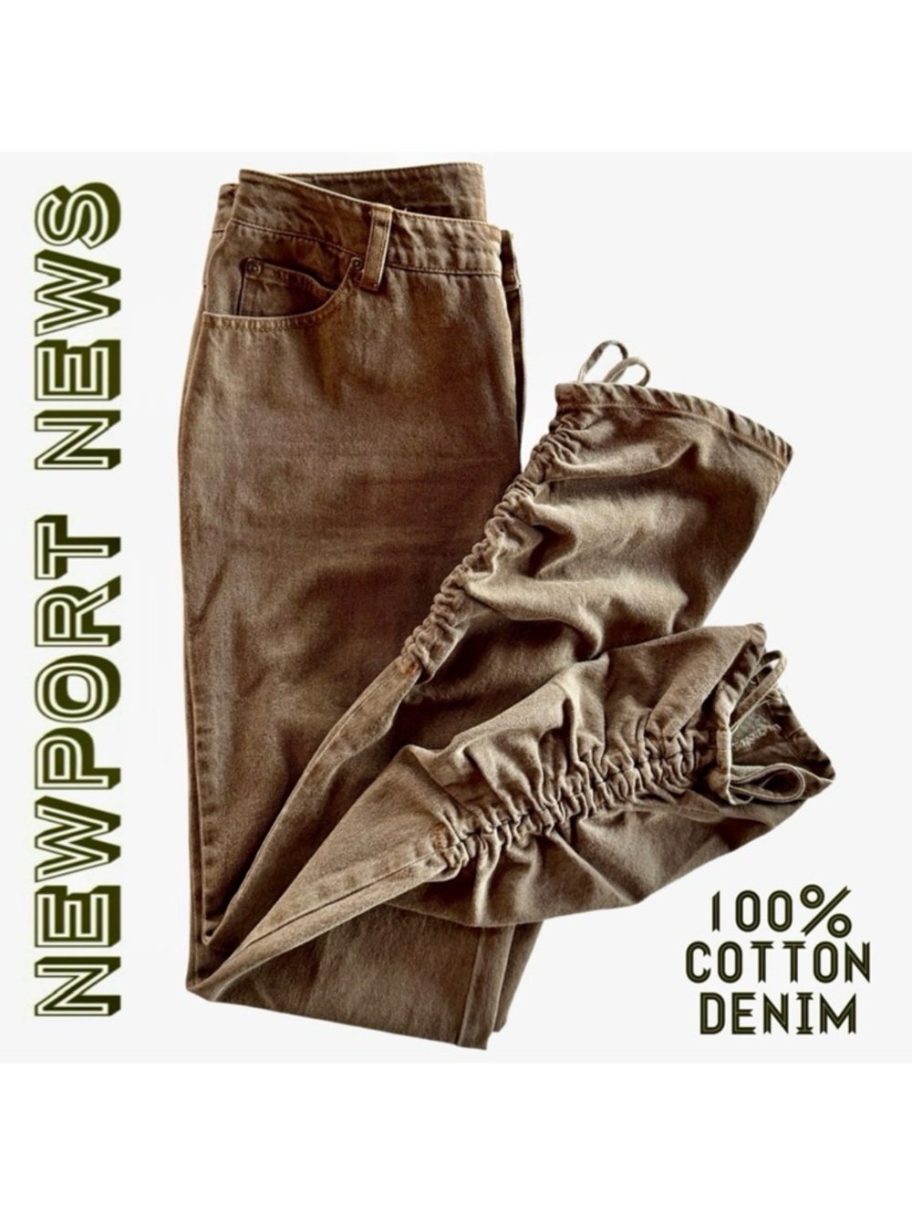 Newport News Taupe Brown Ruched Tapered Leg Denim Jeans (10)